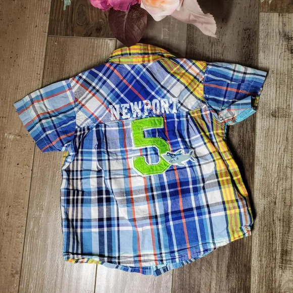 PLACE Newport 5 Shark Short Sleeve Collared Button Down Shirt Boys Size 12-18m - Picture 2 of 11